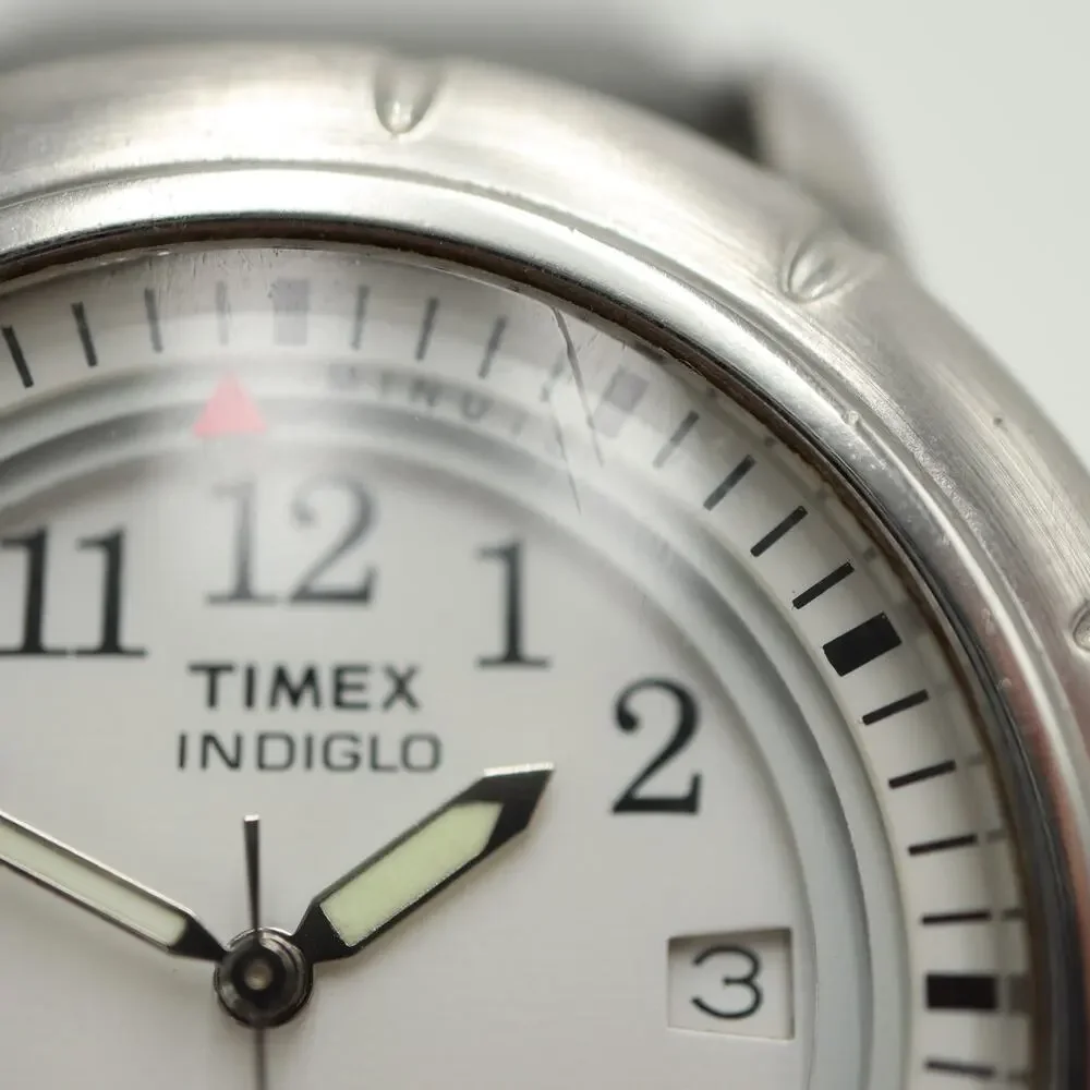 Timex Shenmue Alarm Silver Tone 39mm Watch Indiglo Gray Leather w New Battery